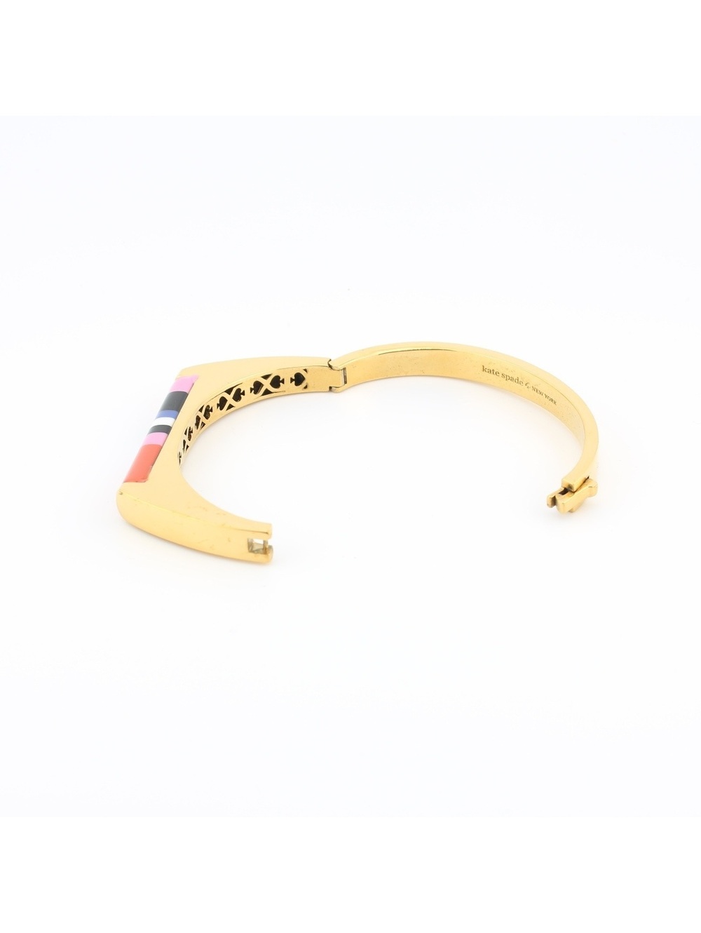 Kate Spade Gold Tone Multicolor Stripe Hinged Bangle Bracelet - Picture 5 of 7